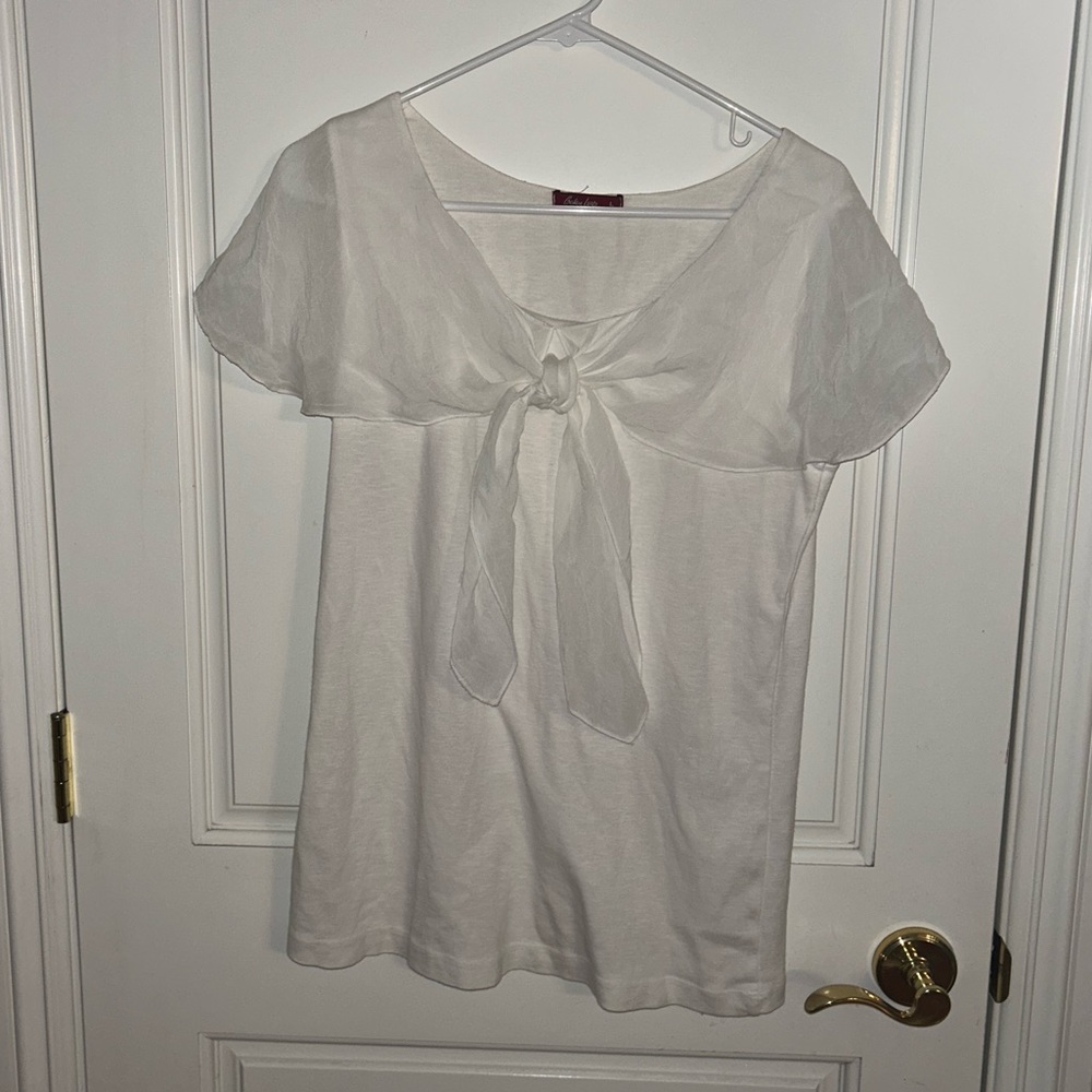 Bashara Lesser White Off The Shoulder Tie Front Ruffle Top Size Large
